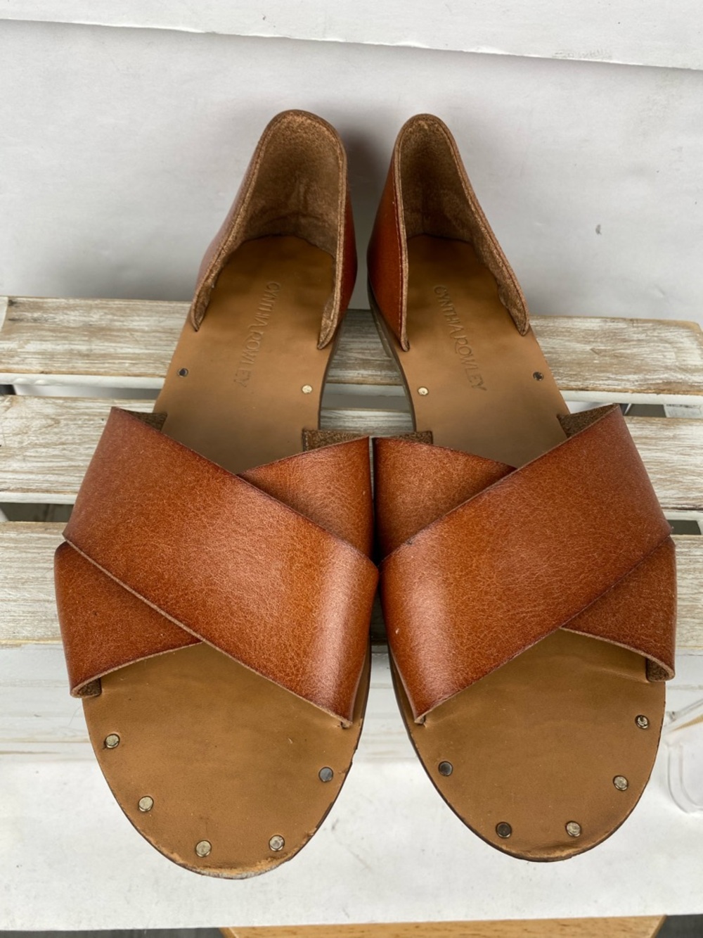 Cynthia Rowley Fiona brown cross-strap studded sandals women’s size 10. - Picture 5 of 11